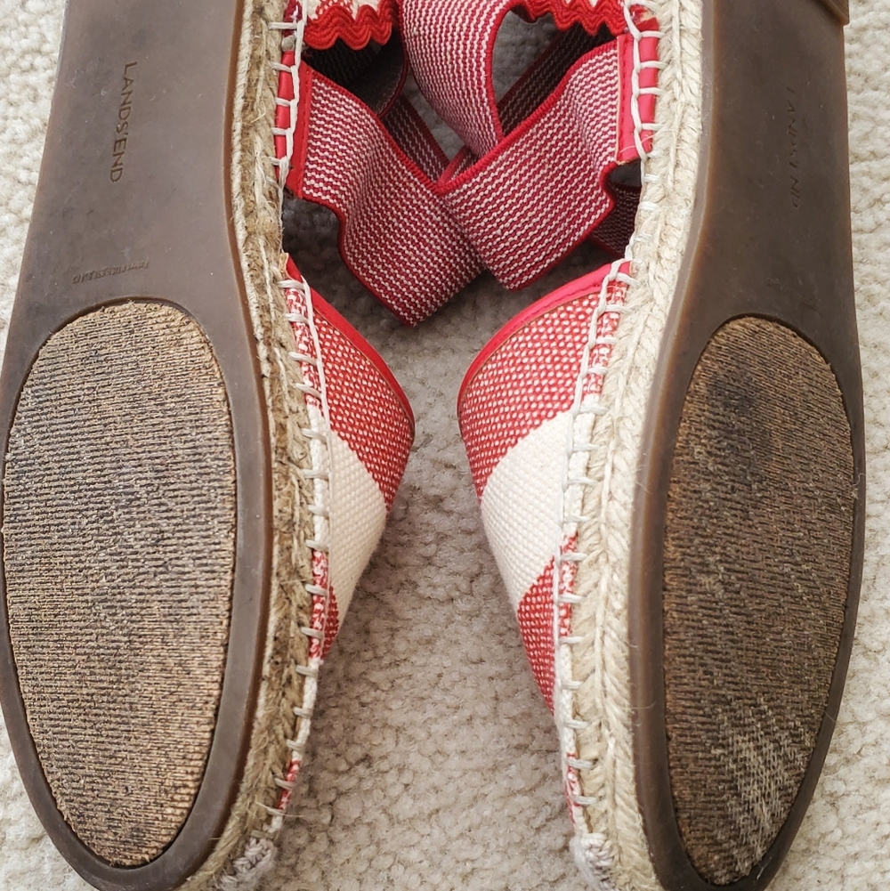 Land's End Red Cream Striped Espadrille Sandals With Ric Rac 9m - Picture 6 of 9
